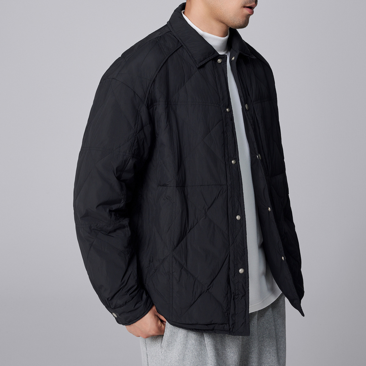 Momek Men's simple lapel down jacket for men 2024 Winter New Style Light and thin faux two-piece men's coat 88622 details Picture