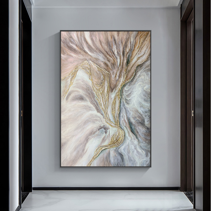 纯手绘油画金箔肌理画现代客厅玄关过道装饰画简约抽象挂画图