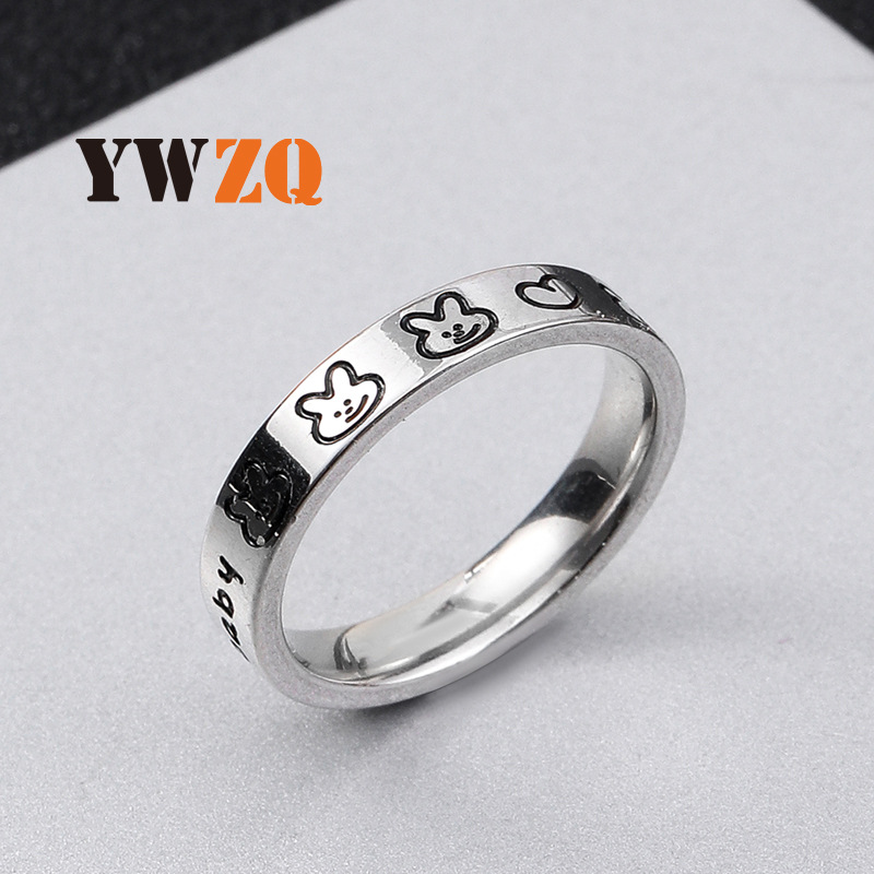 New fashionable stainless steel ring, creative silver ring, rabbit heart pattern titanium steel jewelry, jewelry manufacturer