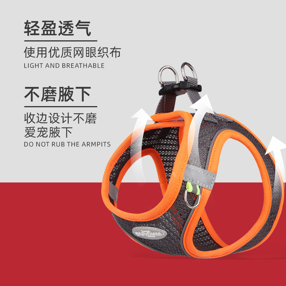 New cross-border dog leash, summer ultra-light and breathable vest-style pet chest and back strap, small dog and cat leash Item Picture