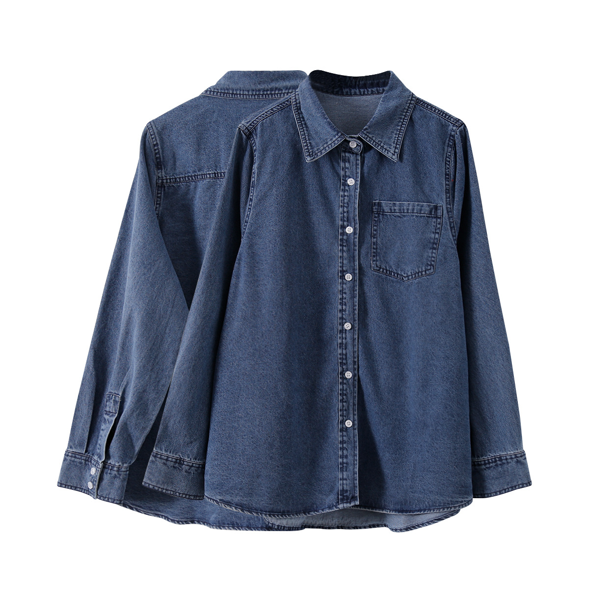 【 Oufan 】8519 Autumn Long-sleeved denim Shirt Jacket for Women, 2022 New Korean style Retro student top details Picture