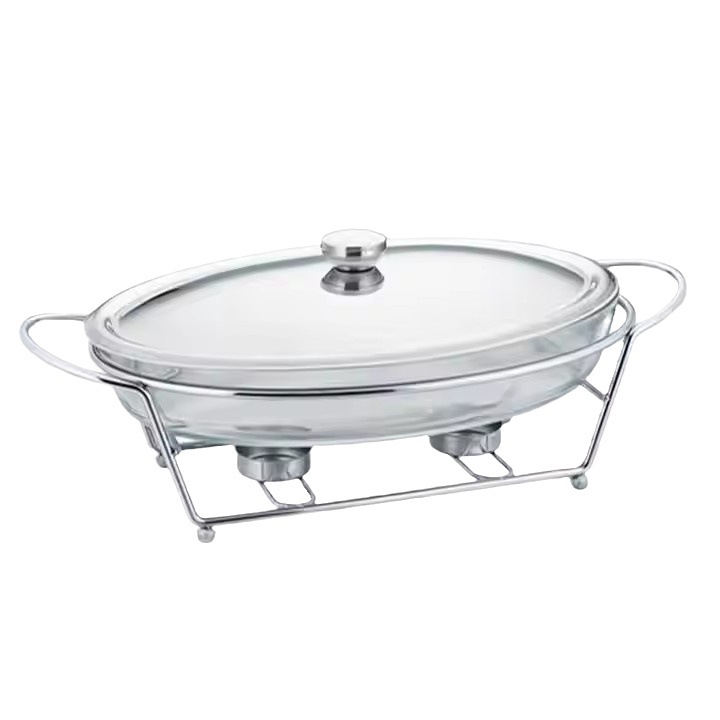 Cross-border foreign trade glass buffet stove, iron wire rack, egg-shaped food heating container, alcohol stove chafing dish Item Picture