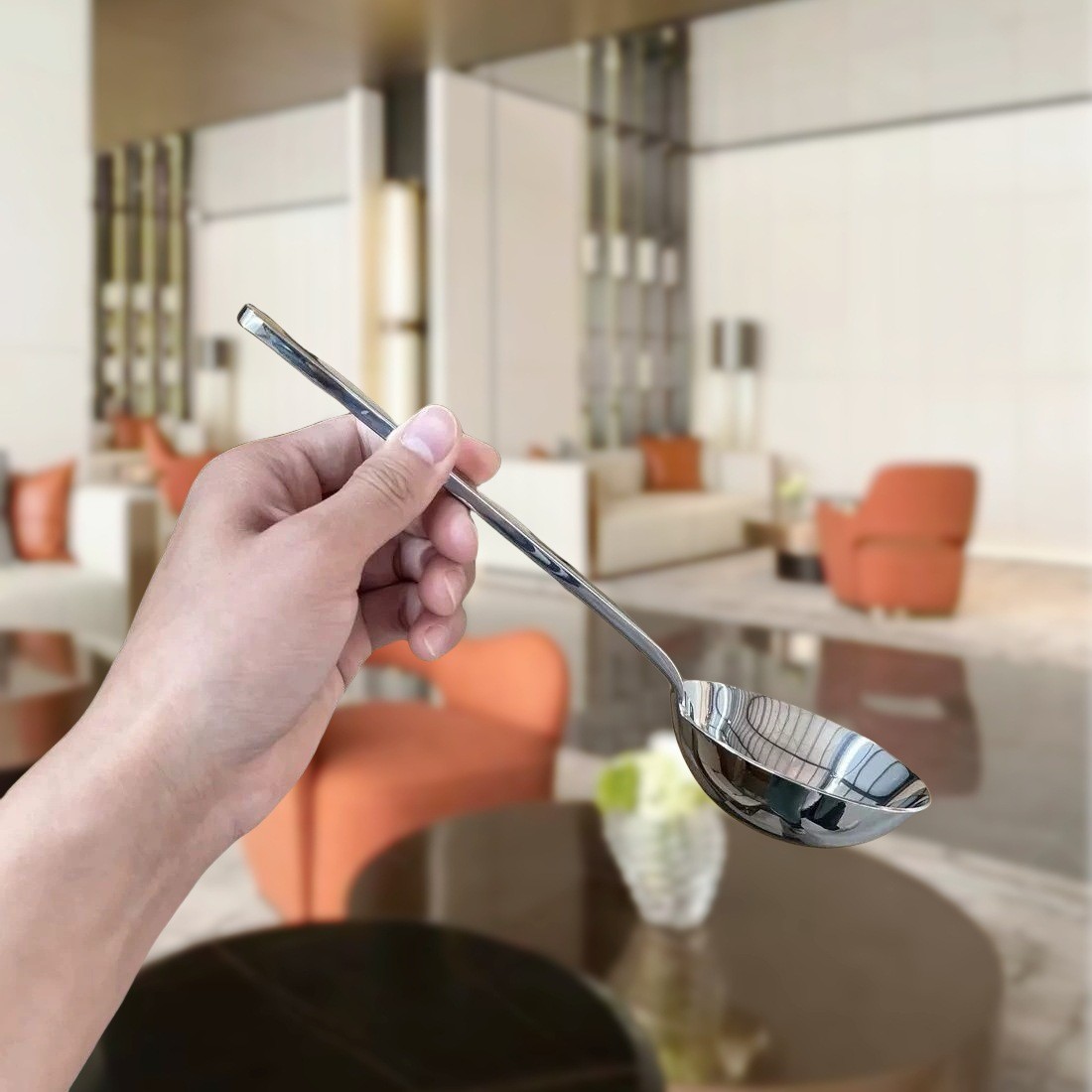 Big Head Soup Spoon 304 Stainless Steel Short Handle Large Round Spoon Drink Soup Porridge Spoon Household Spoon Meal Spoon Rice Noodle Spoon details Picture