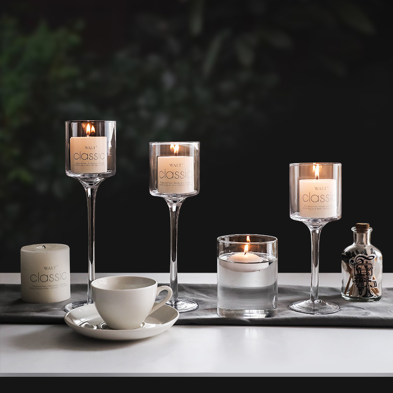 Glass candle holder European Romantic Candlelight Dinner tall candle holder Wedding Birthday Hotel Restaurant Water floating candle cup thumbnail