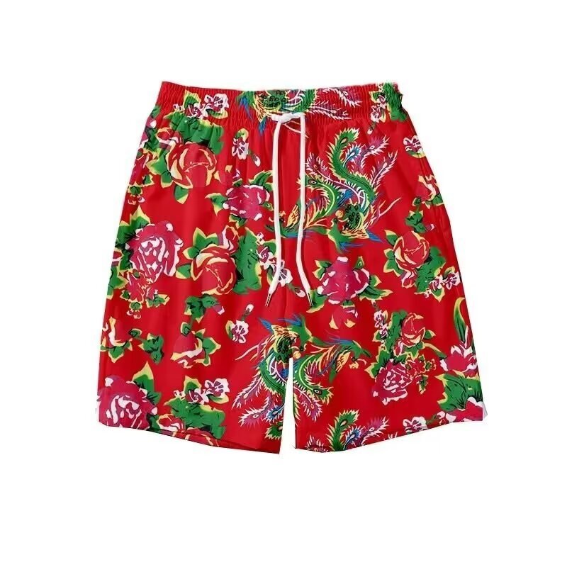 Men's plus-size casual workwear shorts, beach pants for both men and women, Northeast big flower pants, loose pockets, Chinese trend for men