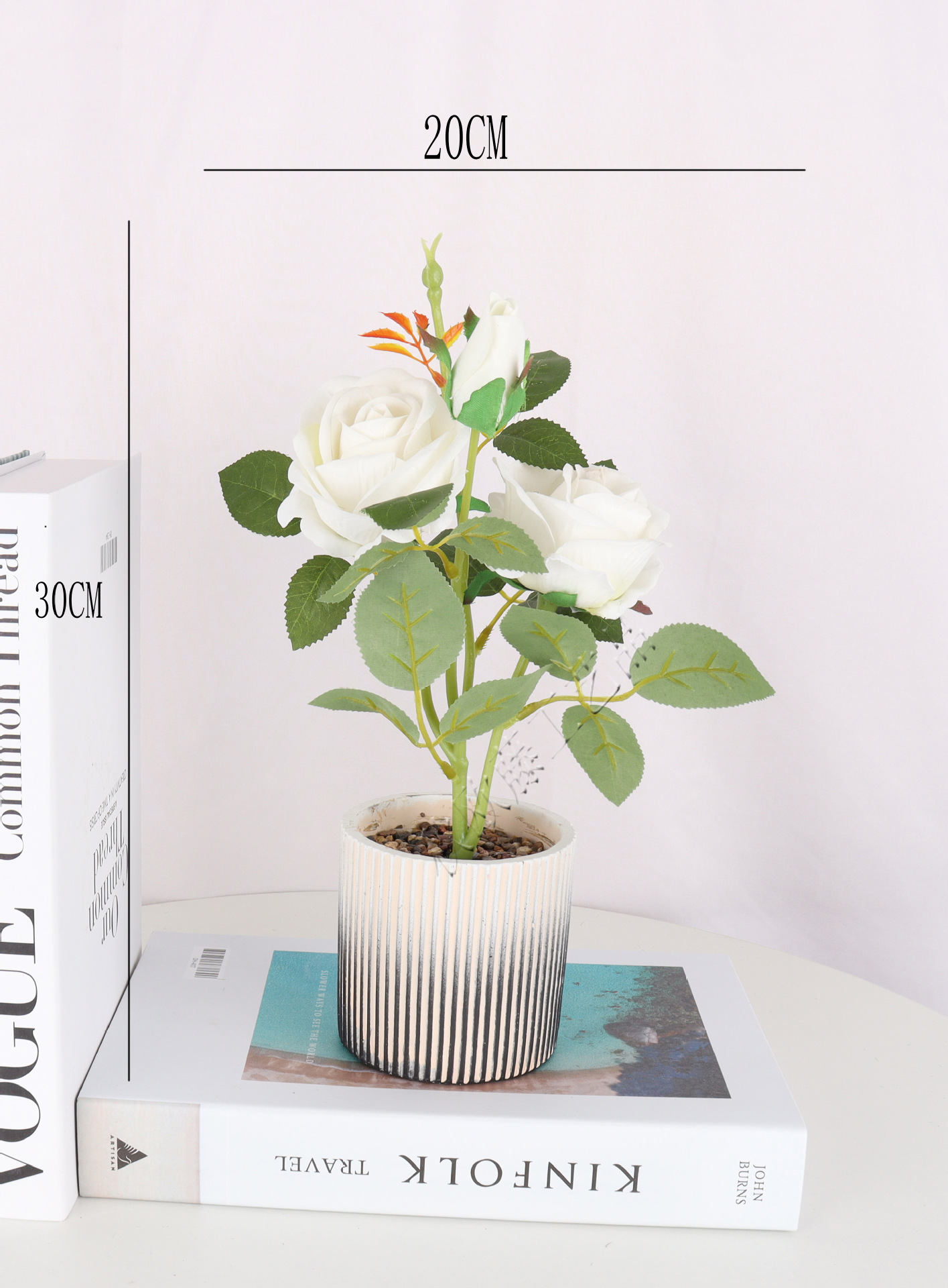 Simulated edged rose three-headed potted plant/simulated bonsai/simulated flower creative interior small ornaments/Amazon Factory Specification image