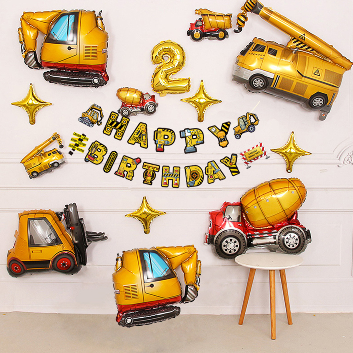 工程车派对装饰生日主题气球套装 宝宝周岁派对布置装饰用品套餐