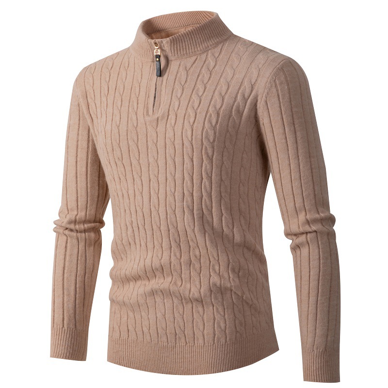 New autumn and winter 2022 foreign trade European and American men's long-sleeved braided semi-high neck zipper knitted sweater men's sweater