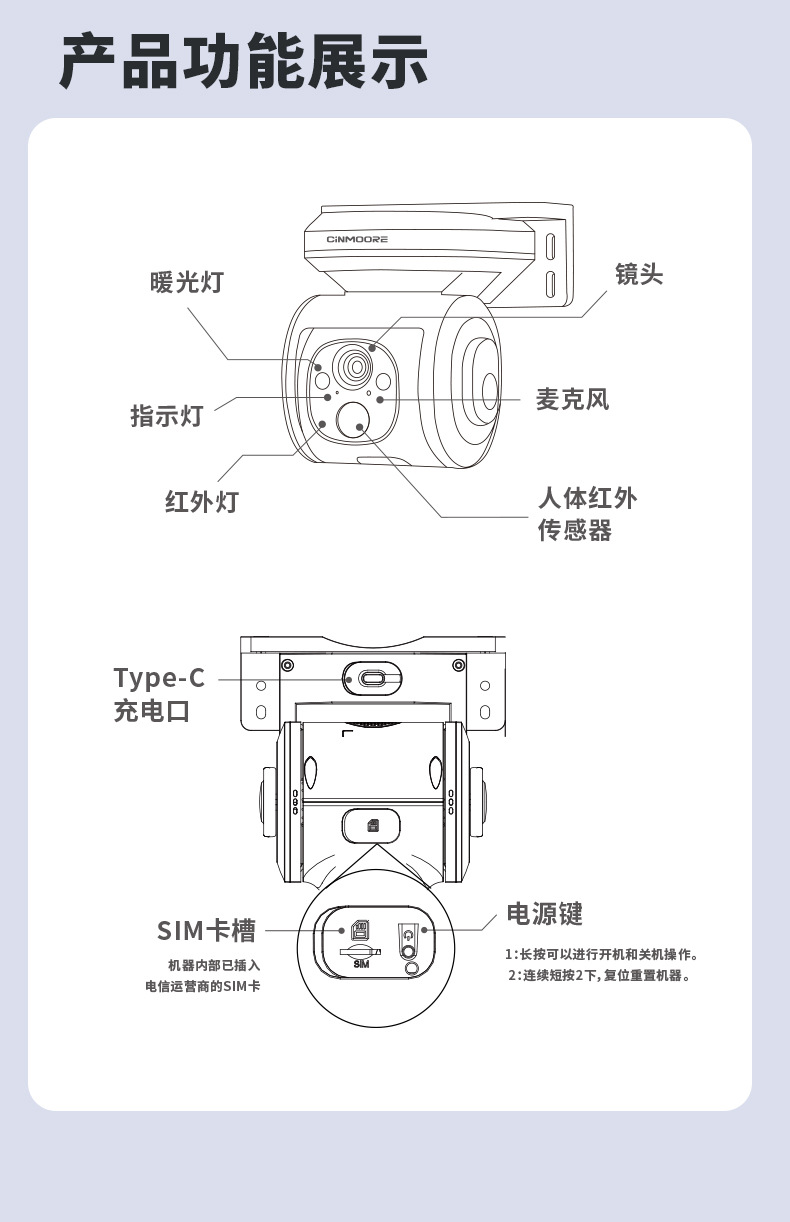 Monitor Shenmu Outdoor 4G solar camera, 360-degree panoramic view, mobile phone remote high-definition night vision, intelligent sound and light alarm pic 12
