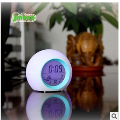Amazon creative circular seven-color alarm clock, perpetual calendar, bedside spherical children's alarm clock, natural sound table clock Specification image
