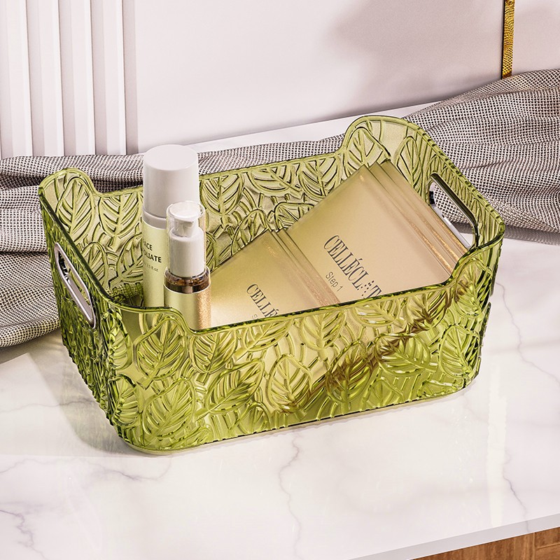 Light luxury cosmetics storage box, plastic transparent dormitory mask, skin care products, snacks, small storage box for sundries, desktop storage Application Scenario