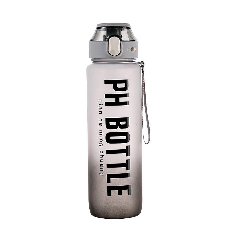 Gradient water bottle for export, 1L water bottle with plastic strap, lifting rope and straw, durable and heat-resistant sports water cup Item Picture