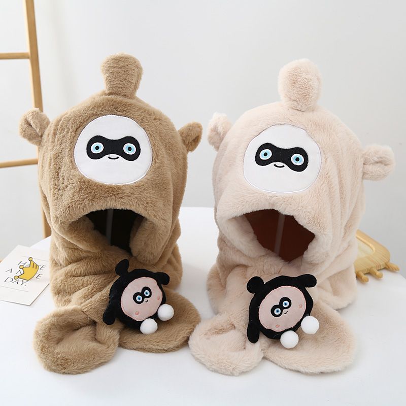 Winter Children's Bib Hat Two-Piece Cartoon Egg Plush Bib Hat Baby Cute Warm And Comfortable details Picture