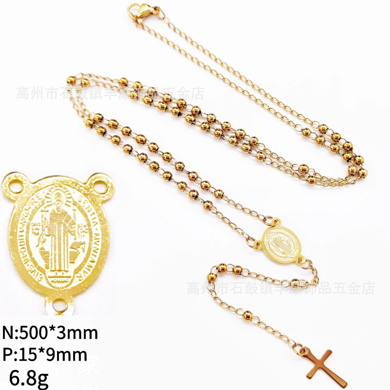 3mm golden collarbone chain, stainless steel round bead necklace, cross necklace, hot-selling jewelry accessories on Amazon pic 10