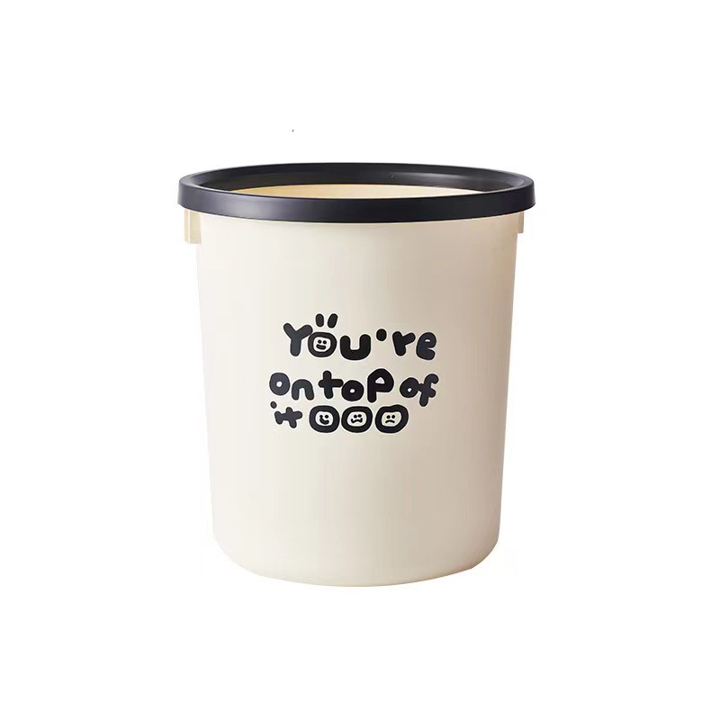 Jelly bean cream air pressure ring trash can large capacity thickened office home bedroom living room lovely printed garbage can Item Picture