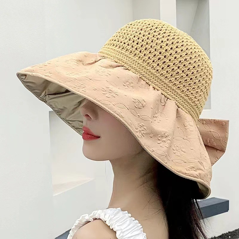 彩胶空顶帽渔夫帽女夏季仙女风遮阳帽大帽檐可折叠防晒帽防紫外线
