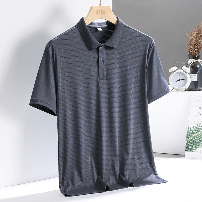 Men's T-shirt, short sleeve, high-end summer wear, stand-up collar, Dad quick-drying elastic ice silk polo shirt, middle-aged men's business casual Application Scenario