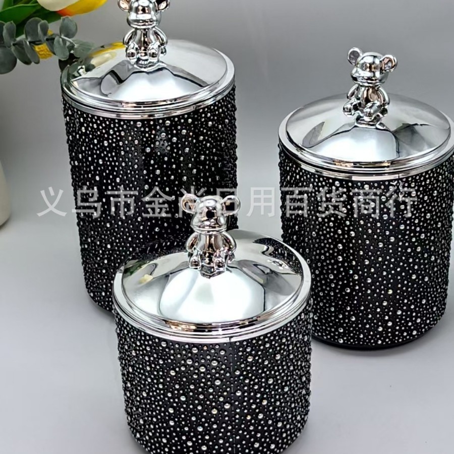 High-appearance-level plastic solid color transparent little bear lid rice bead round storage jar without a base, kitchen sealed jar with color box Application Scenario