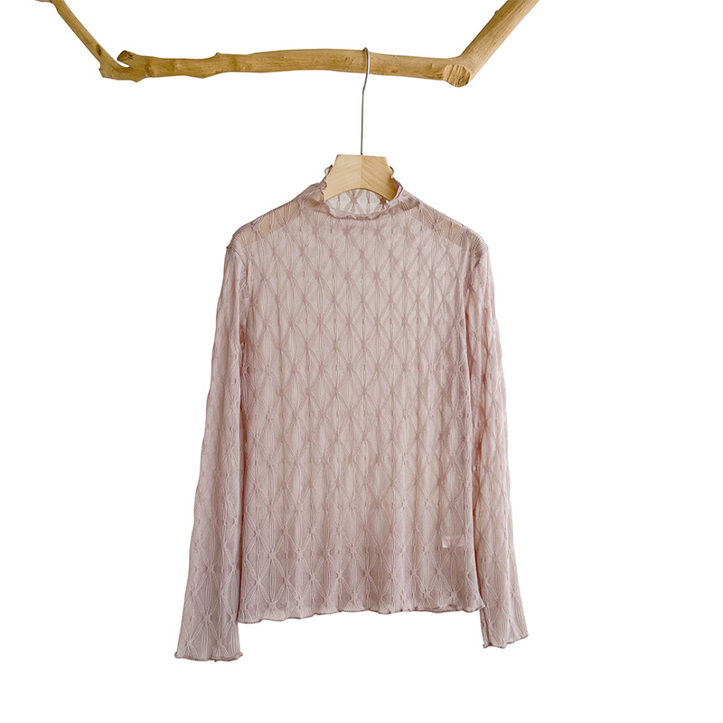 A new Korean-style slimming and sexy lace base layer with a black ear-trimmed high-neck and long-sleeved top for women Item Picture