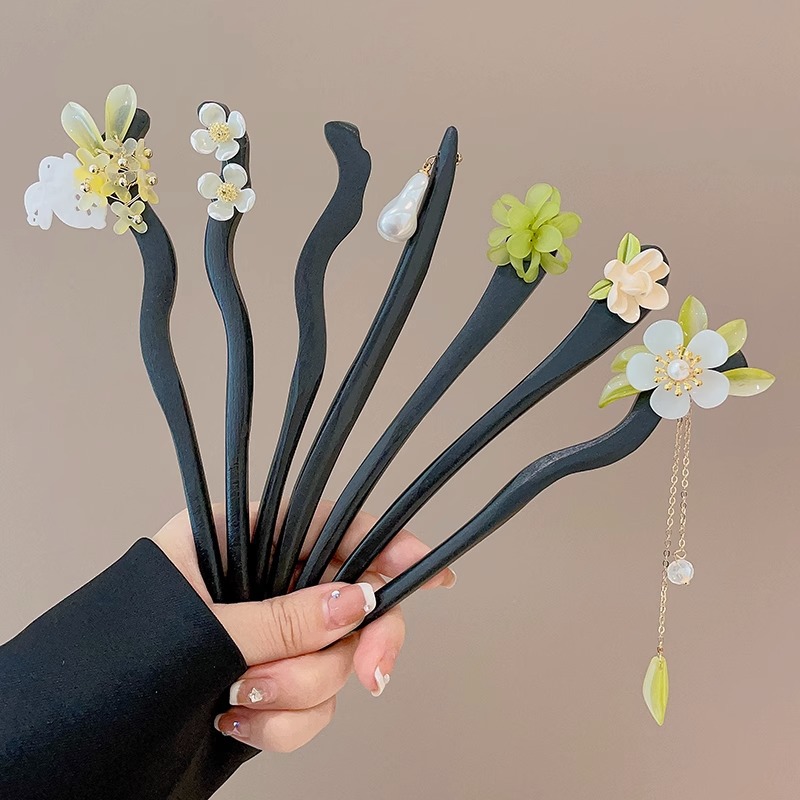 New Chinese-style hairpins, ancient-style hairpins, hair accessories, high-end female wooden hairpins, walking hairpins, outdoor hair cobs, jade hairpins and headwear Specification image