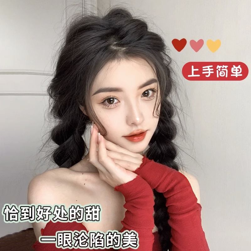 柚子型马尾假发/假人头模特头/假人头头模/假发/胎毛十龙须发细节图