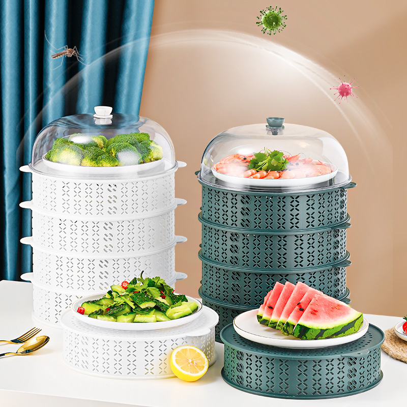 Hollowed-out plastic household food cover for dining table, food cover that can drain water, multi-layer hollowed-out food cover for leftovers details Picture