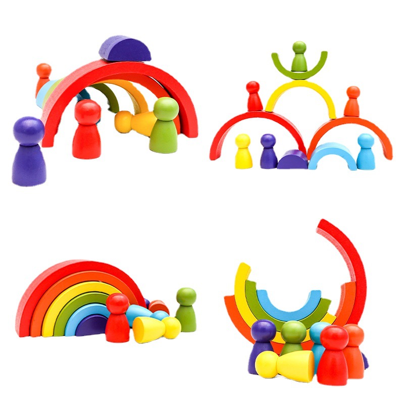 木质彩虹积木幼儿童早教平衡叠叠乐玩具3岁宝宝益智拱形积木跨境详情图5