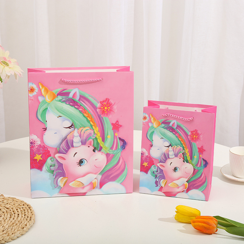 Cartoon Cute Unicorn 3D Patch Powder Gift Bag Tote Bag Hot Gold Paper Bag Birthday Gift With Gift South Specification drawing