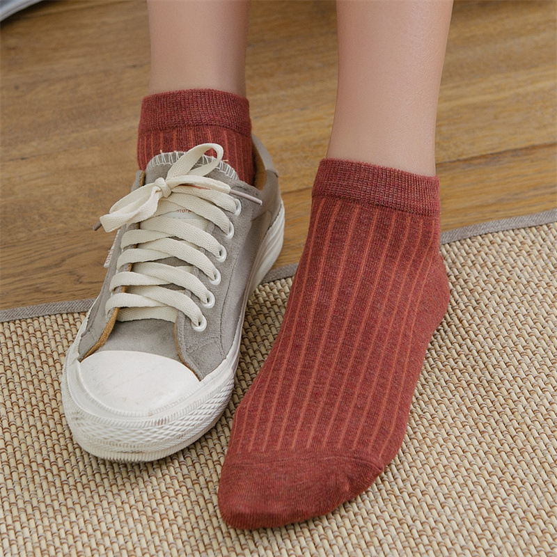 春夏季纯色抽竖条素色女生袜子全日系棉女袜透气浅口短袜厂家批发细节图