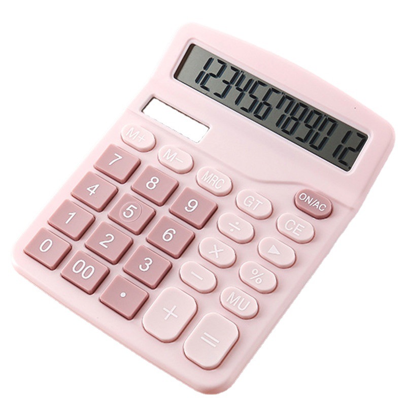 Office special pink solar calculator student large electronic computer 12 bit double power calculator Item Picture