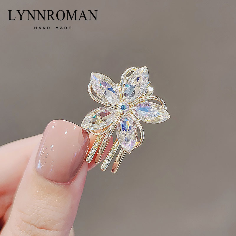 夹子头饰韩国优雅仿水晶花朵发夹刘海夹顶夹少女发抓夹