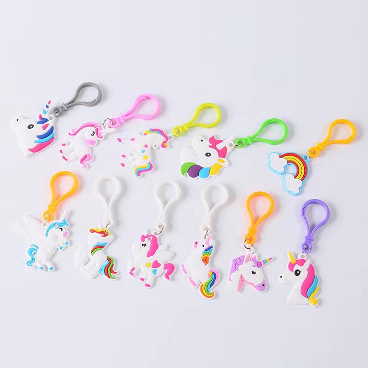 New Amazon cartoon unicorn keychain, PVC soft rubber rainbow pendant, accessory, small gift and toy details Picture