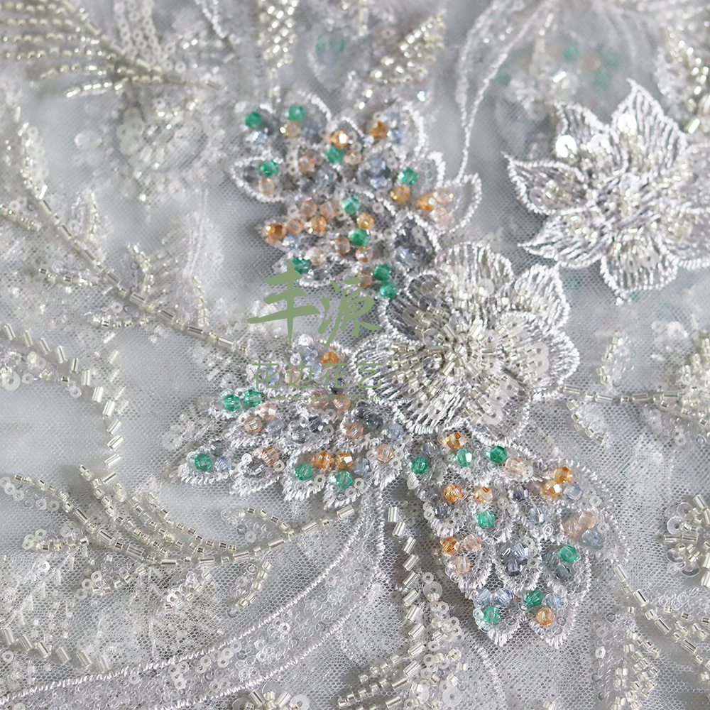 Bead Tube Embroidery Fabric Wedding Dress High Order Material Bead Embroidery Fabric details Picture