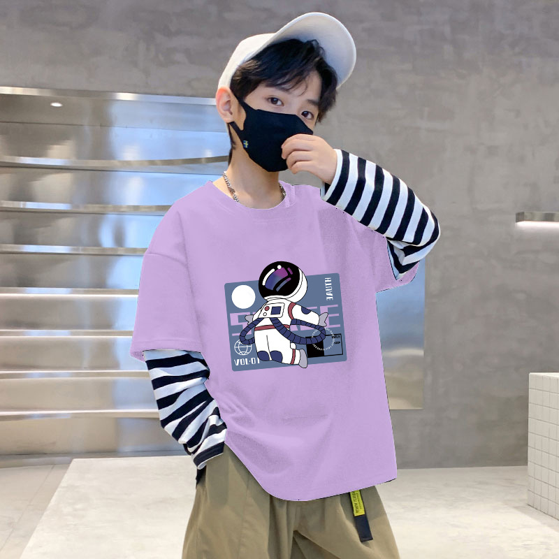 G2088#男童长袖t恤纯棉春秋儿童中大童打底衫假两件休闲上衣T恤潮详情11