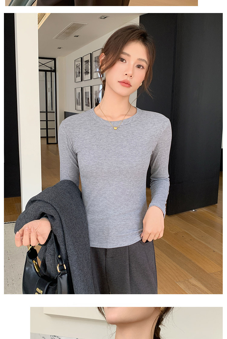 K1208螺纹正肩圆领打底衫女秋冬长袖内搭T恤修身显瘦百搭针织上衣详情17