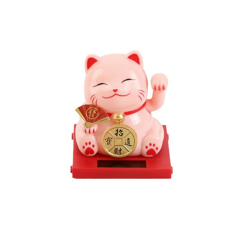 Creative mini solar-powered automatic hand-waving Maneki Neko office desktop car ornaments, cake baking decorations Item Picture