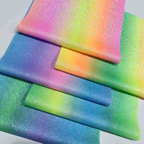 Glitter Elastic Rainbow Gradient Printed Leather Shoe Material Luggage Handbag Crafts Handmade Toys Special Fabric Application Scenario