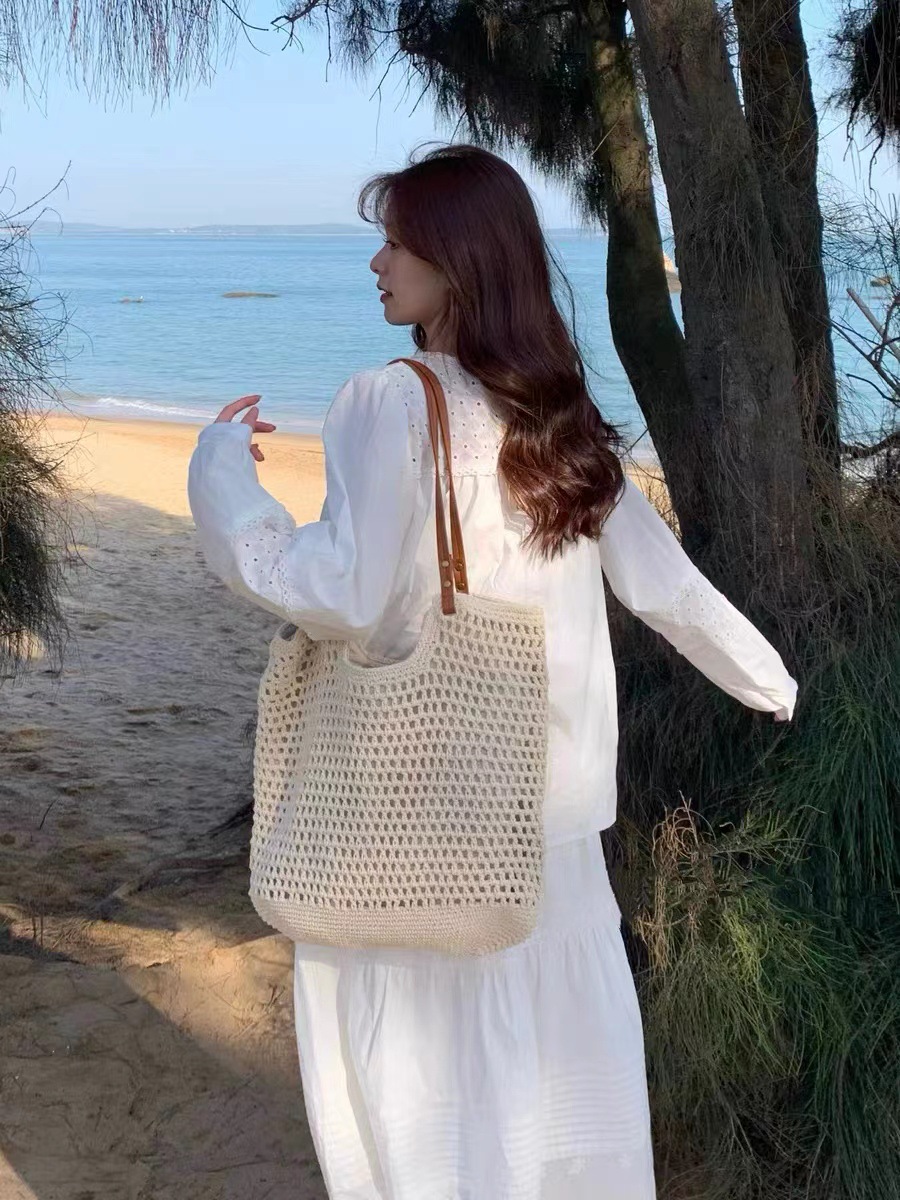 Summer versatile single-shoulder bags, trendy and fresh woven bags, seaside vacation beach bags, large-capacity travel bags Item Picture