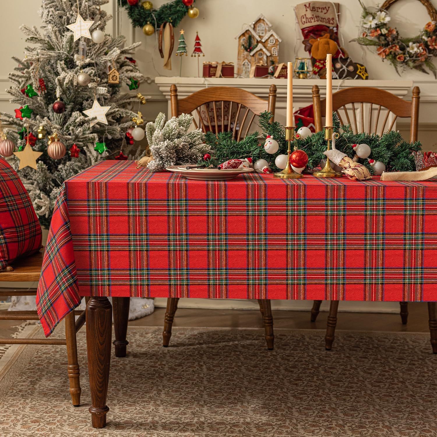 Cross-Border Christmas Holiday Table Decor Vintage Striped Checkered Cotton Linen Restaurant Party Cover Amazon details Picture