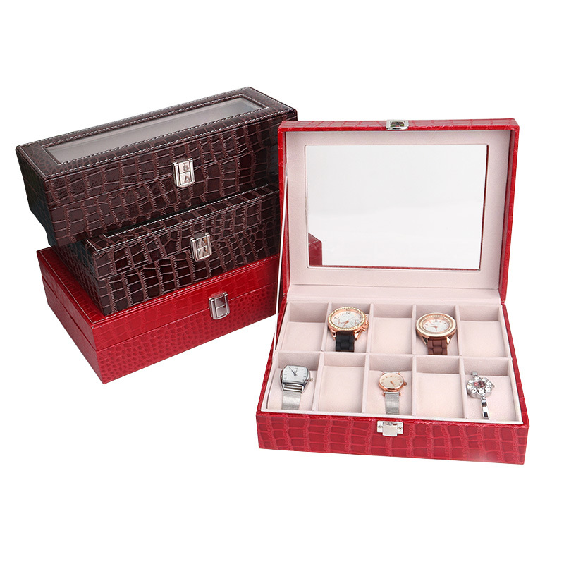 Transparent Watch Box Crocodile Print 12-Bit Watch Box Leather 6-Bit Watch Box Storage Box Custom Watch Gift Box