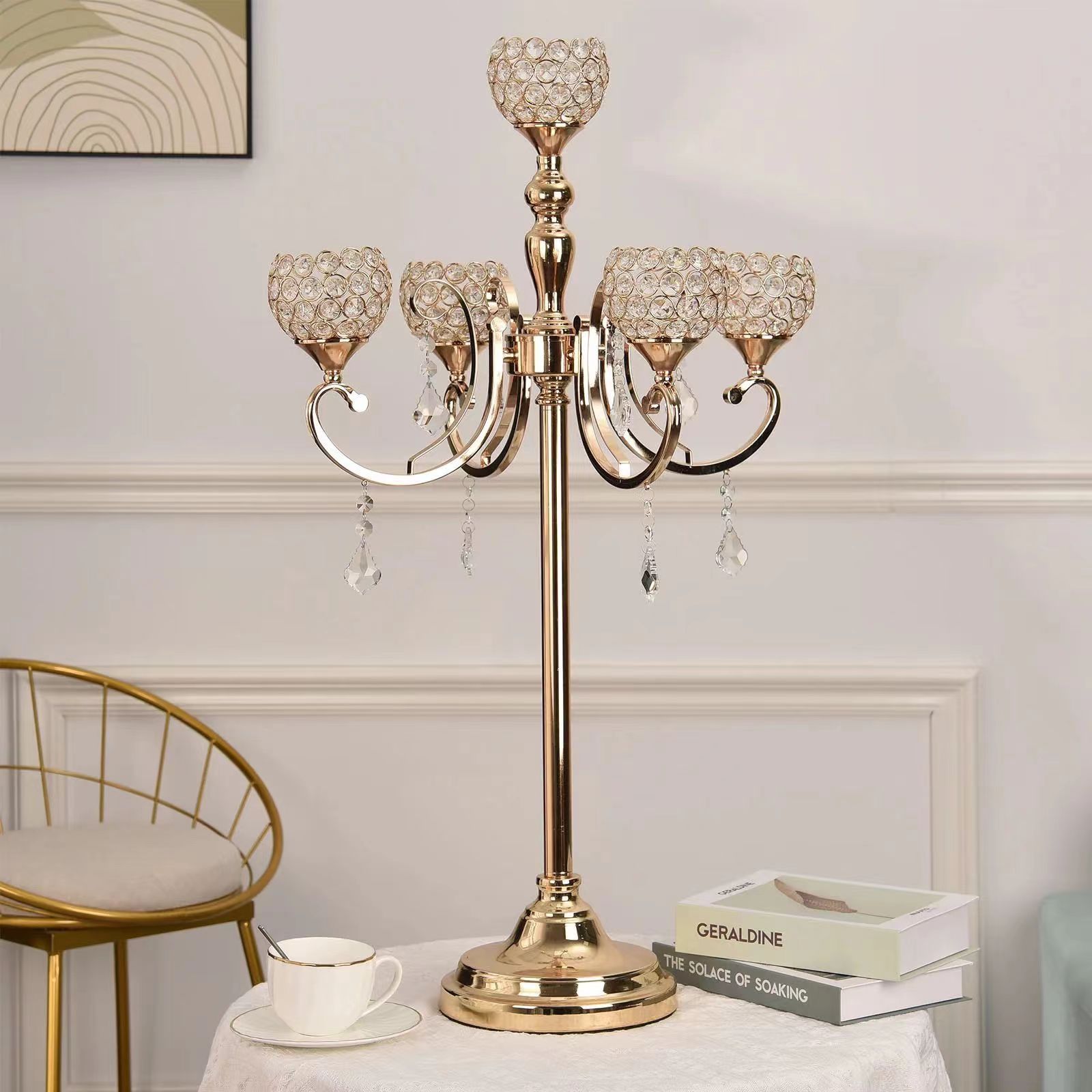 Cross-Border Sales Of Wedding Props Dream Crystal Tree Runway Road Lead 5 Candlesticks Vintage Ornaments Iron Candle Candlesticks details Picture