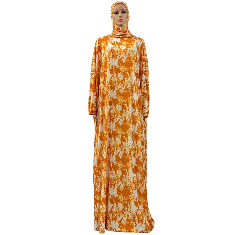 Vintage Tie-Dye Print Dubai Ethnic Style Worship Dress One-Piece Hooded Dress Application Scenario