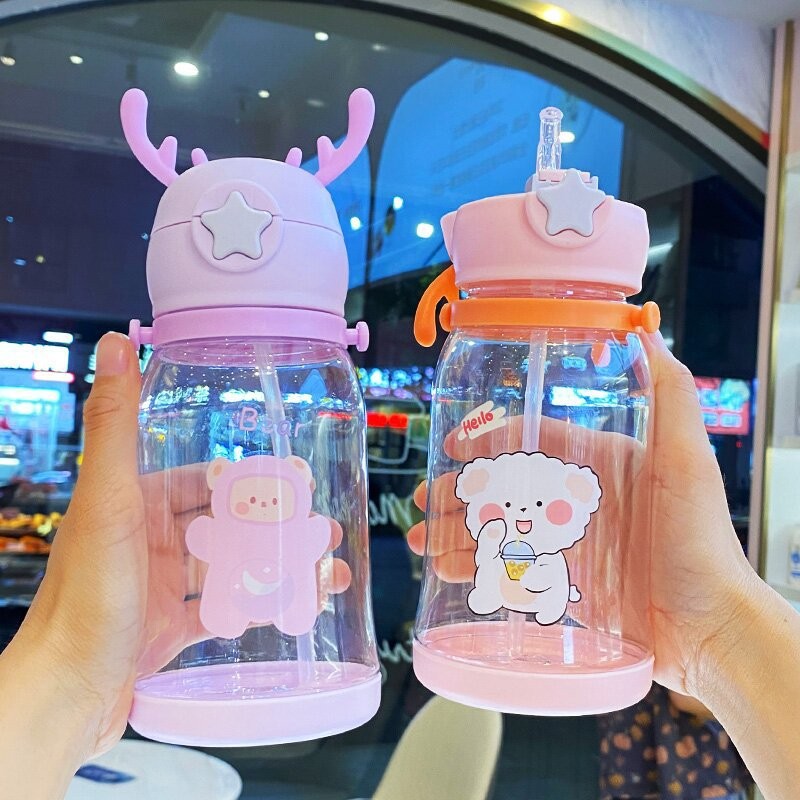 Cartoon Antler Plastic Cup Kindergarten Boys And Girls Students Children Drink Water Cup Internet Celebrity Large Capacity Sippy Cup details Picture
