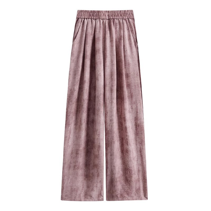 Tie-dyed ice silk cotton linen Chinese-style thin wide-leg pants for women, sun protection, summer drape, loose straight-leg high-waisted Chinese-style Yamamoto pants Item Picture