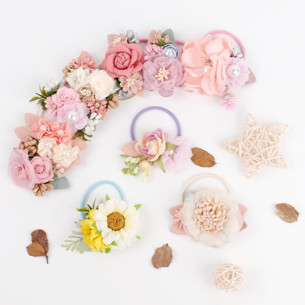 Cross-Border Children's Simulation Flower Scrunchie Ins Wind Sweet Princess Flower Headband Simple And Fresh Children's Hair Band Application Scenario