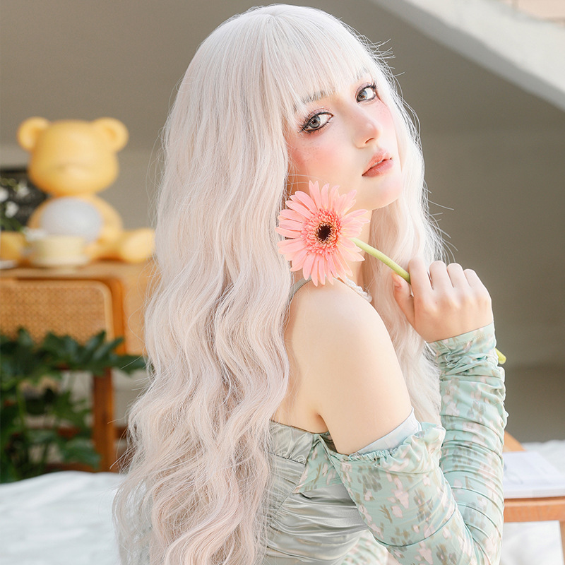 Wholesale of European and American wigs for women with long, slightly curly, wavy, natural and fluffy hair, a complete set of popular full-head wig for women