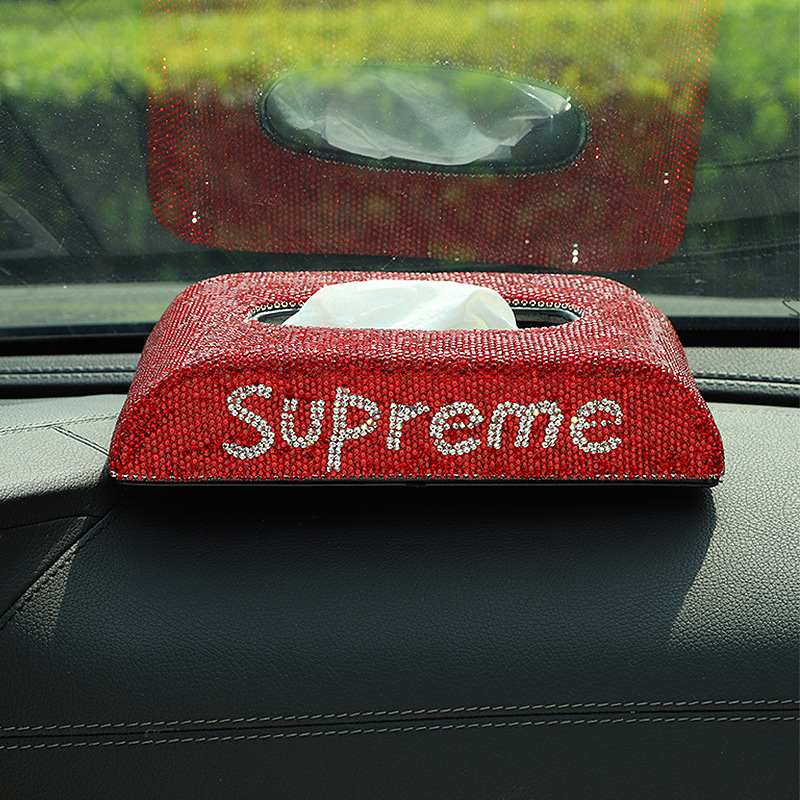 潮流字母装饰水钻镶钻汽车抽纸盒创意座式满钻车用纸巾盒外贸热销车载收纳盒