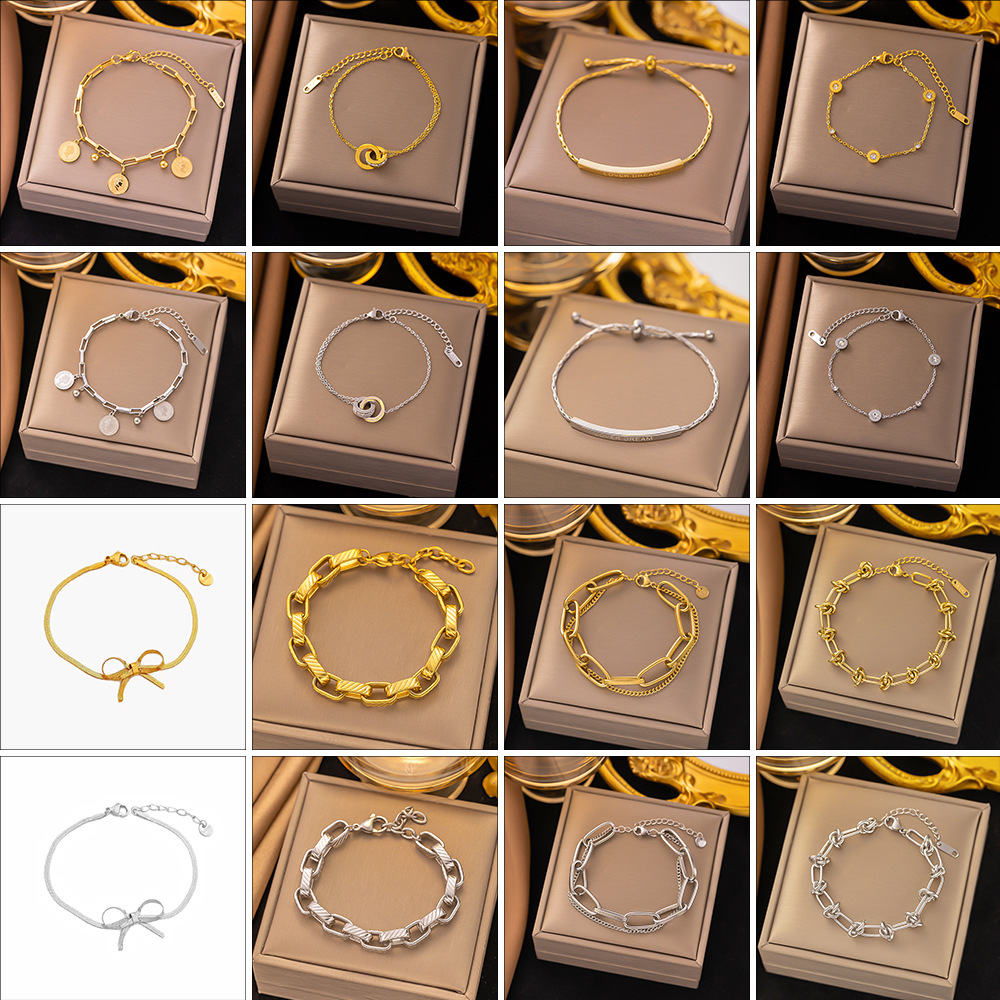 【 Titanium Steel bracelet in gold + Steel Color 】2024 best-selling cross-border wholesale retro heart-shaped double-layer bracelet from Europe and America details Picture