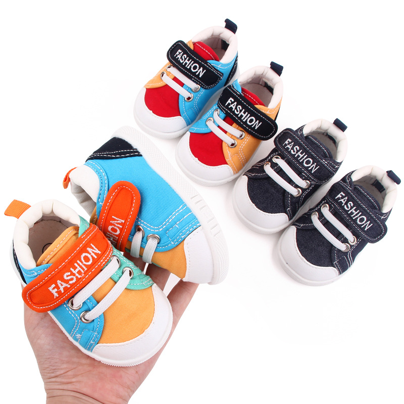 Spring and Autumn New Baby walking shoes, indoor baby shoes, boys' canvas soft-soled girls' color-blocked children's shoes 2703