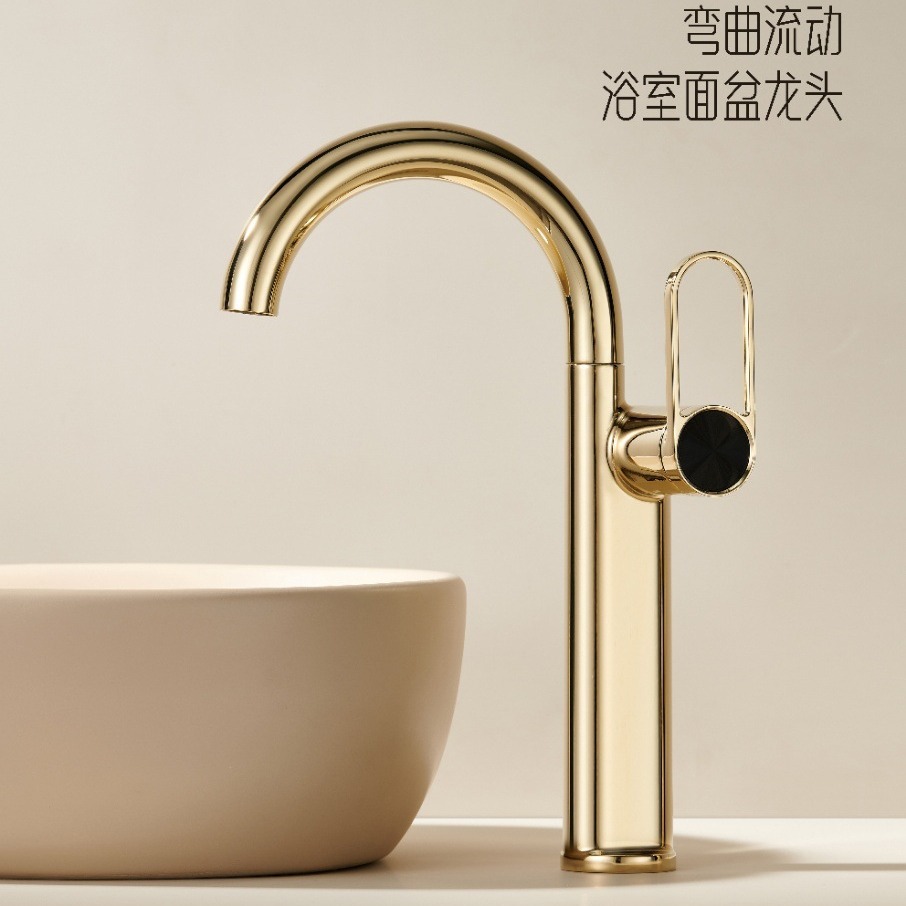 Kaiping plumbing, all-copper brushed gold washbasin, faucet, washbasin, countertop basin, mixed cold and hot water faucet